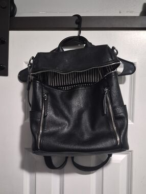 Black Women's Leather Backpack Tote - Classic Everyday Bag
